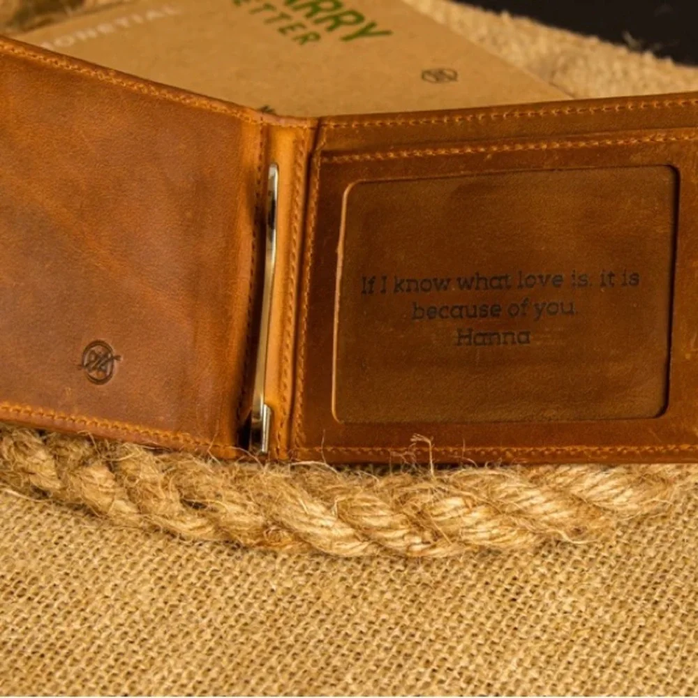 Brown Leather Wallet with Airtag Holder